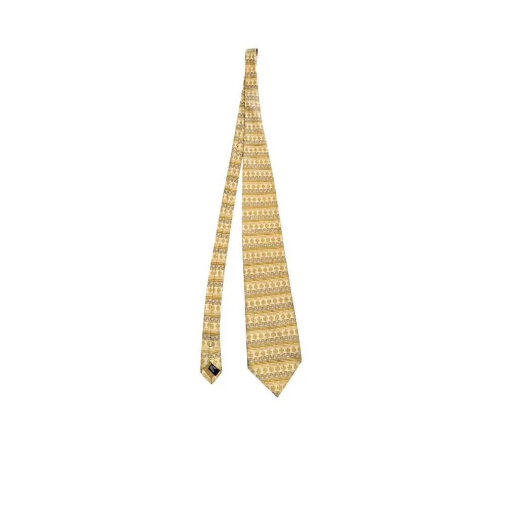 Robert Talbott Mens Silk Necktie Gold Tan Geometric Floral Medallion Pattern Tie